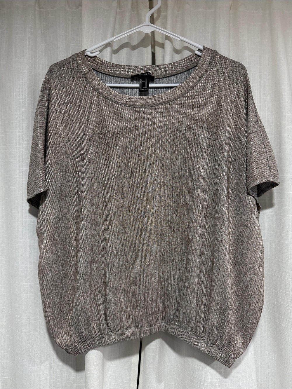 Forever 21 Metallic Taupe Short-Sleeve Crewneck Sweater
